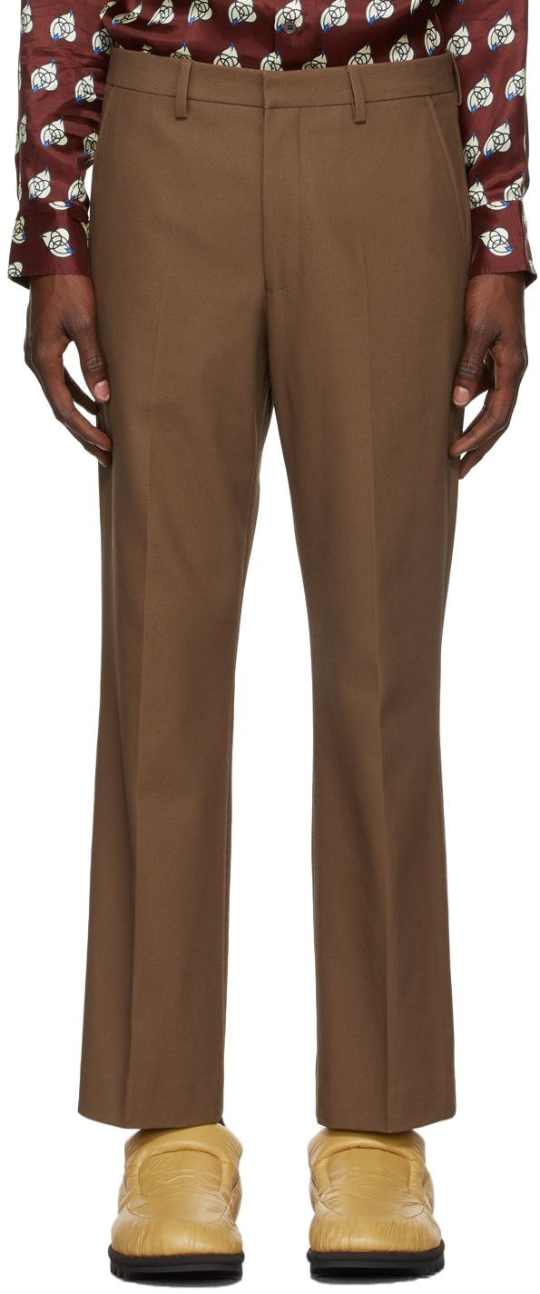 Dries Van Noten: Brown Gabardine Trousers | SSENSE