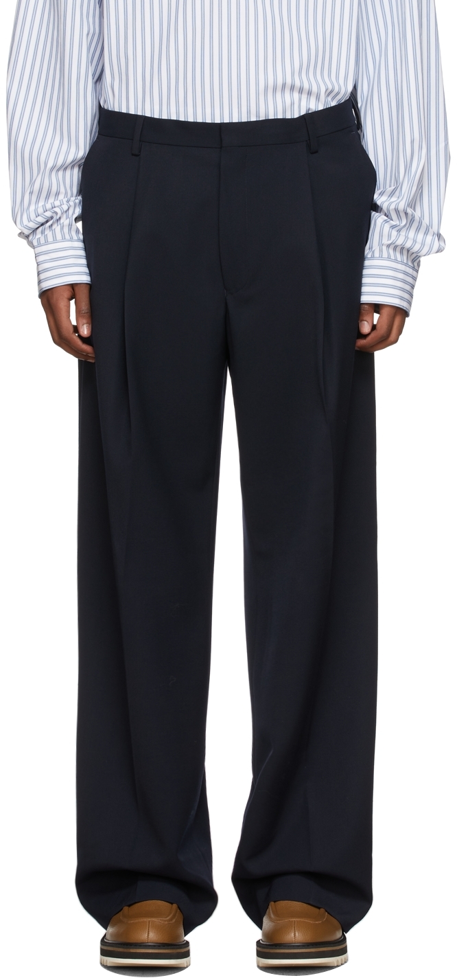 Dries Van Noten: Navy Gabardine Trousers | SSENSE UK