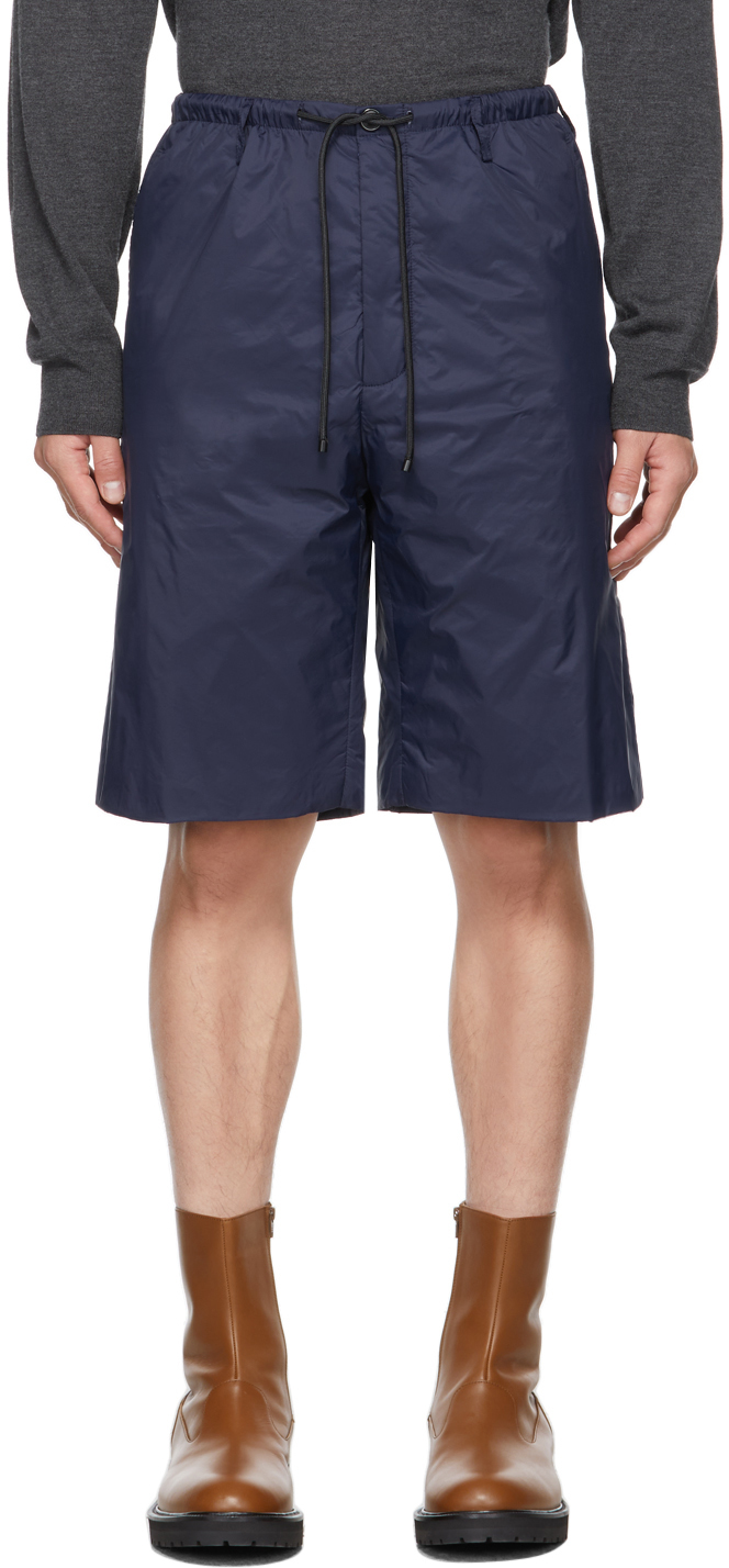 Navy Lightweight Nylon Shorts by Dries Van Noten on Sale