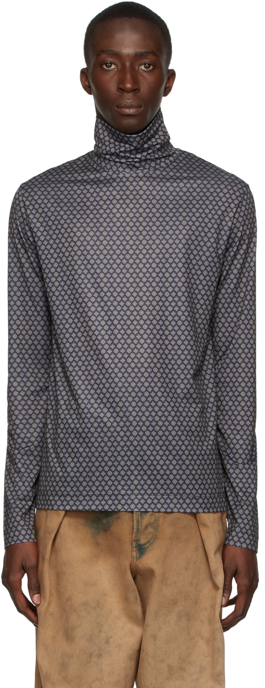 Black Stretch Printed Turtleneck by Dries Van Noten on Sale