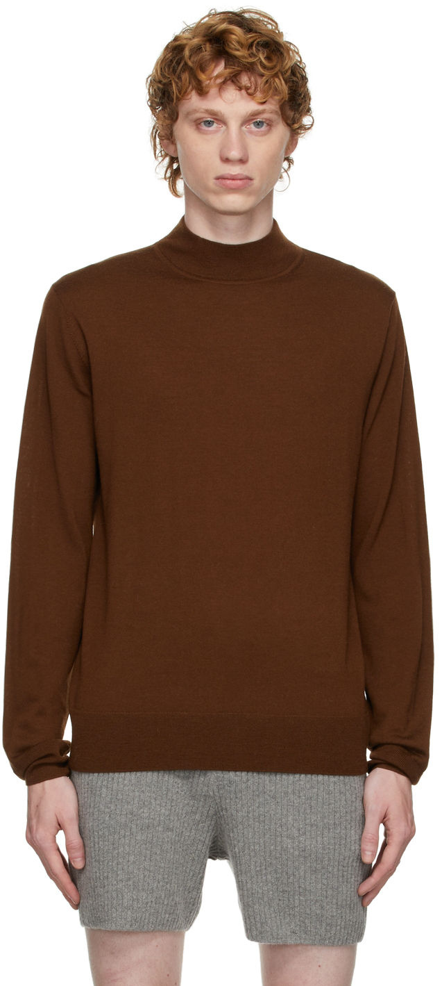 Dries Van Noten: Brown Mock Neck Sweater | SSENSE Canada