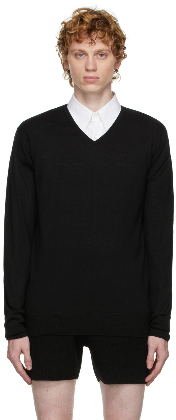 Dries Van Noten: Black Merino Wool V-Neck Sweater | SSENSE UK