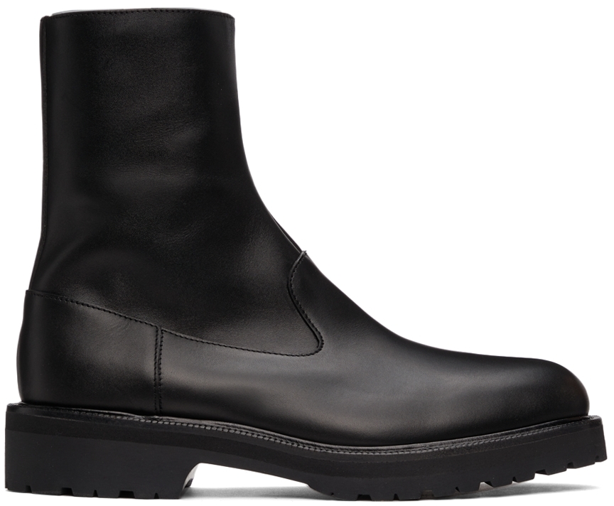 Dries Van Noten: Black Leather Zip Chelsea Boots | SSENSE UK