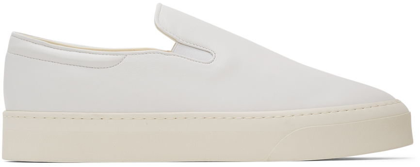 The Row White Leather Dean Slip-On Sneakers