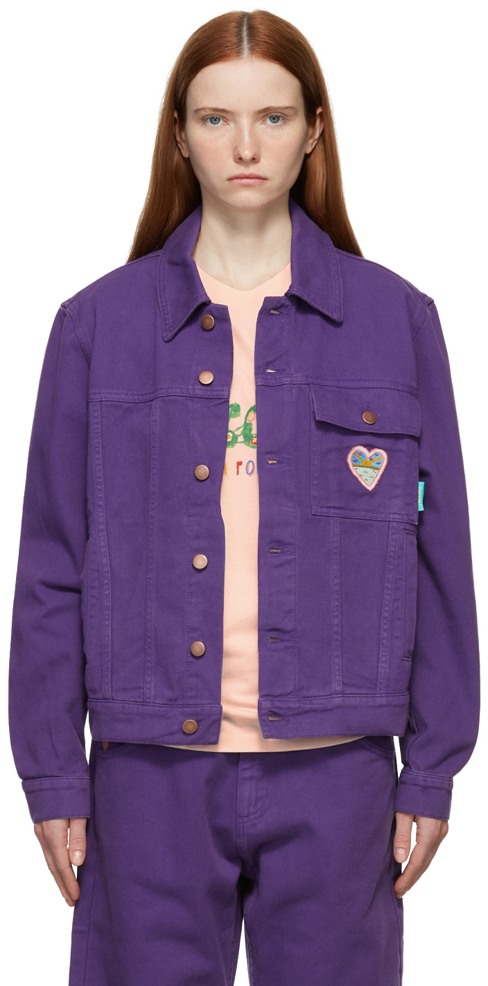 Purple Brand Cotton Denim Embroidered Logo Jacket