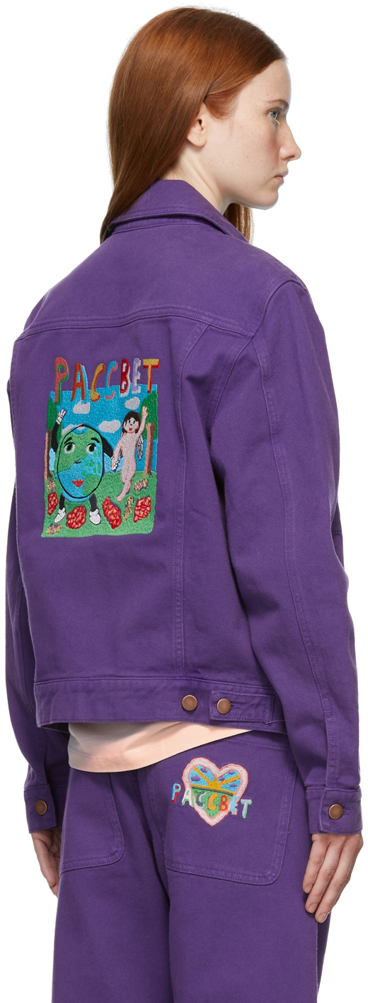 Paccbet Embroidered-logo Denim Jacket In Purple