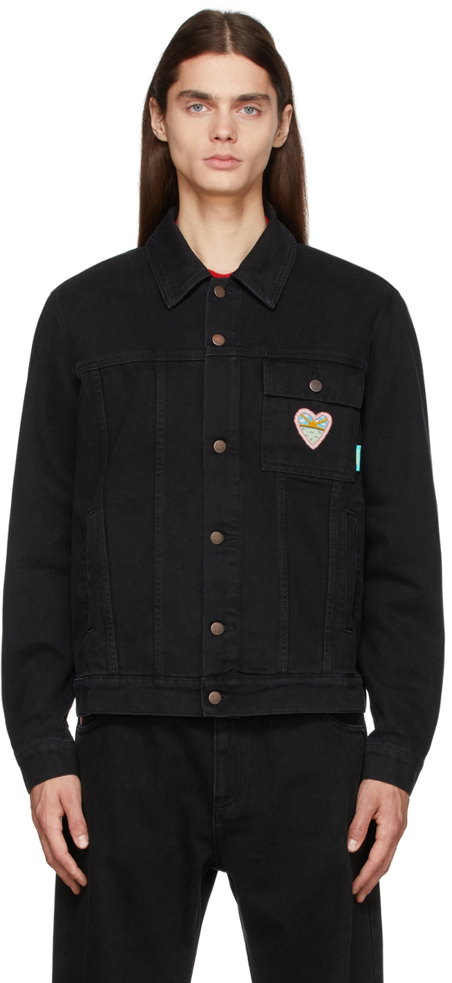 embroidered black denim jacket