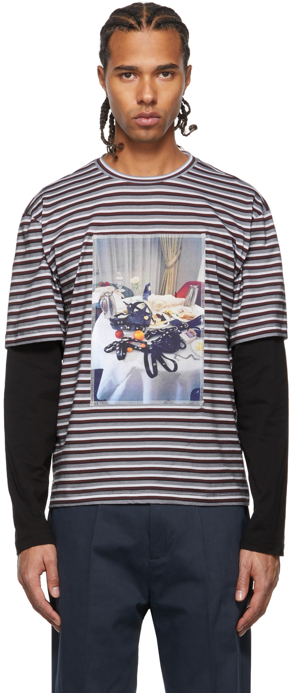 Rassvet: Brown & Grey Striped Slava Mogutin Edition Long Sleeve T-Shirt ...