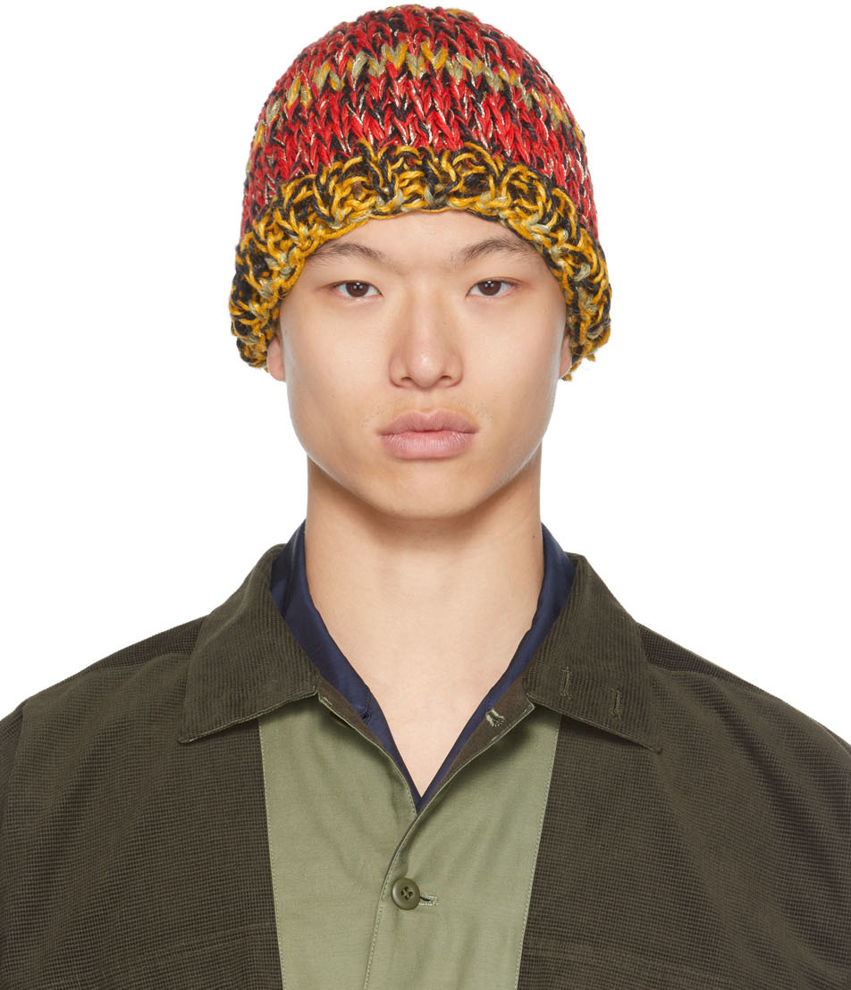 Nicholas Daley Red & Yellow Hand-Crocheted Beanie | Smart Closet