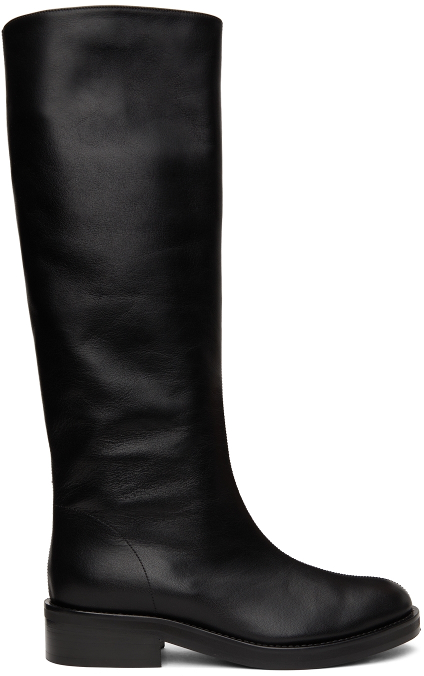 Ssense Donna Scarpe Stivali Stivali da equitazione Black Leather Riding Boots 