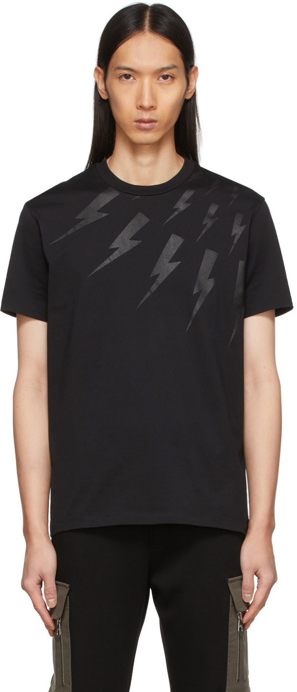 Black Off-Set Fair Isle Thunderbolt T-Shirt