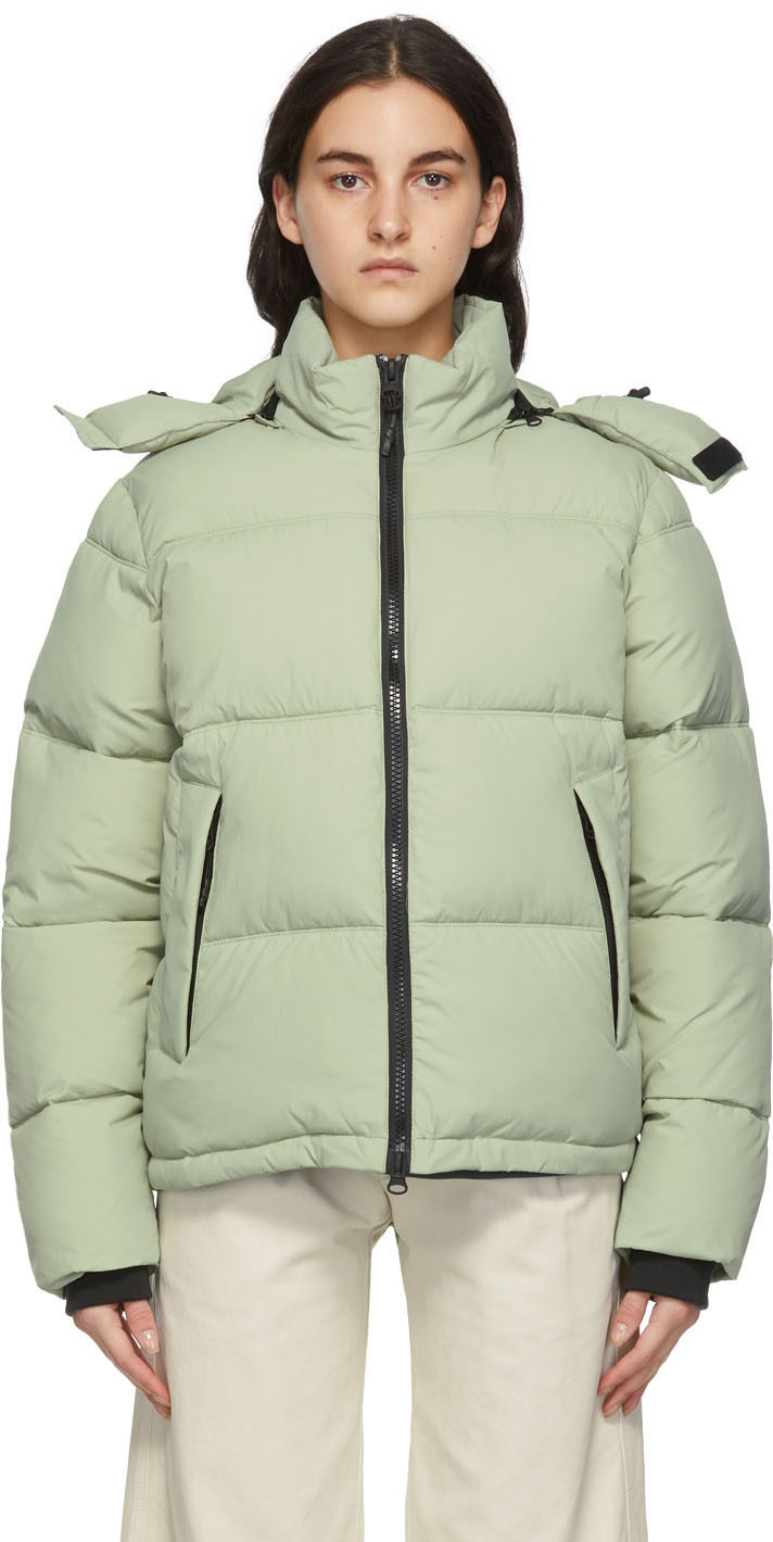 sage green puffer coat