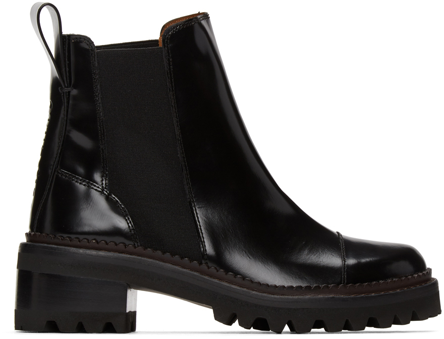 See by Chloé: Black Leather Mallory Ankle Boots | SSENSE UK