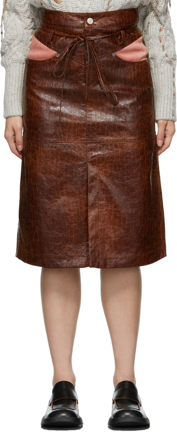 Andersson Bell Brown Amira Faux-Leather Skirt
