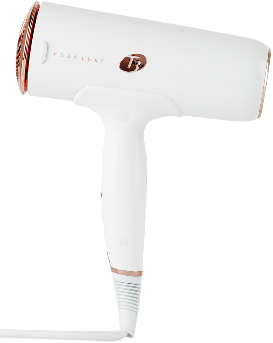 T3 White  Cura Luxe Hair Dryer In White & Rose Gold