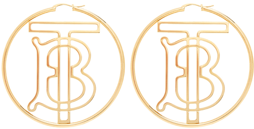 Burberry Gold Monogram Motif Hoop Earrings
