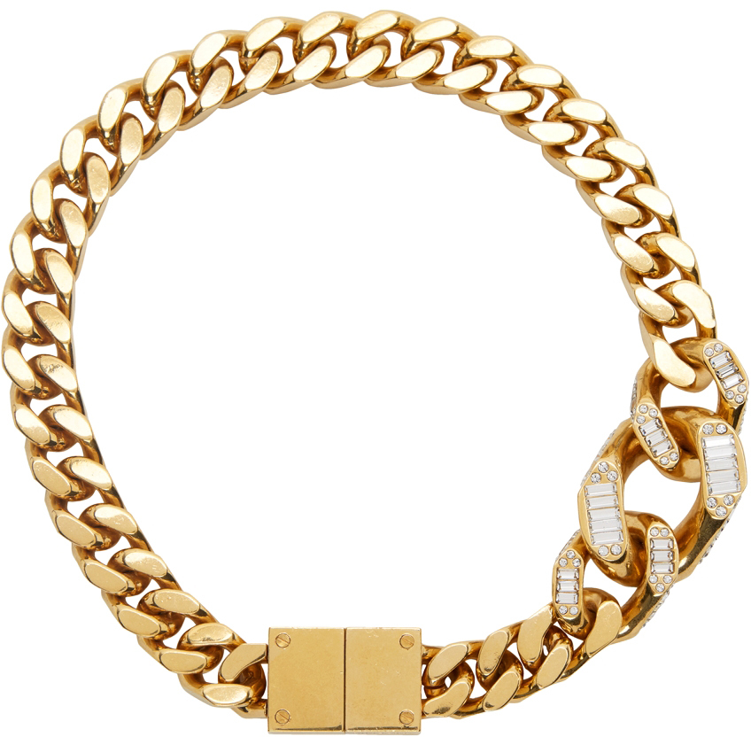 Burberry: Gold Crystal Detailed Curb Chain Necklace | SSENSE
