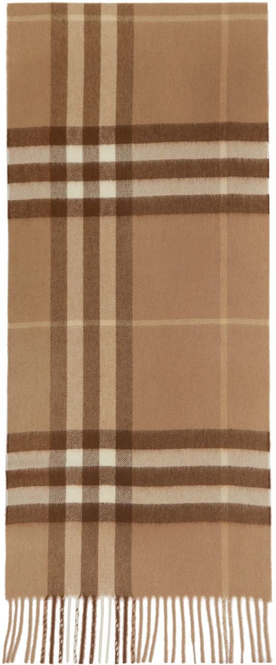 Burberry Tan Cashmere Giant Check Scarf