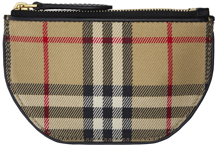 Burberry: Beige Olympia Check Coin Pouch | SSENSE
