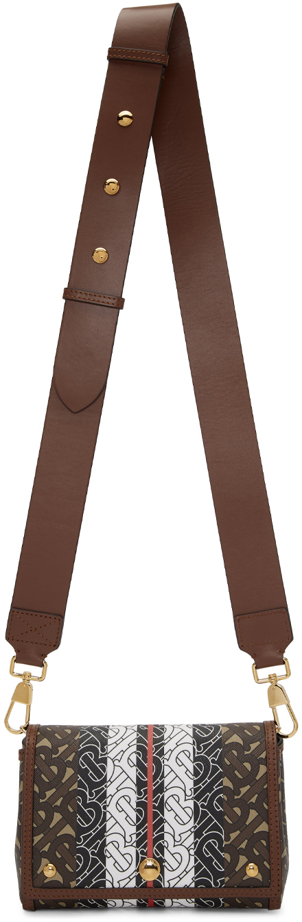 Burberry Small Monogram Stripe E-canvas Tb Bag in Brown