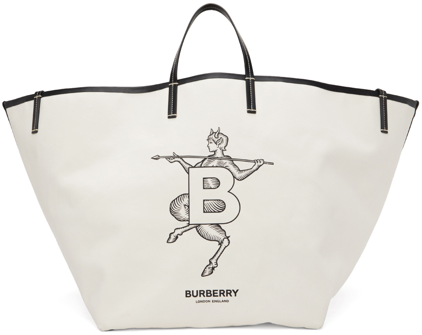 Burberry SSENSE 限定 Mythical Alphabet コレクション ホワイト XL B Faun ビーチ トート
