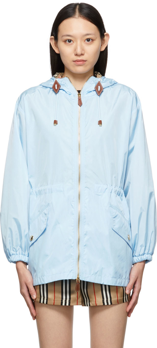 Burberry Blue Nylon Check Hood Binham Jacket