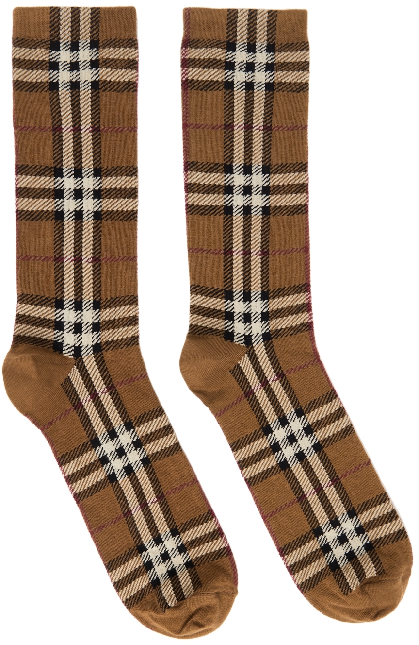 Burberry: Brown Intarsia Check Socks | SSENSE