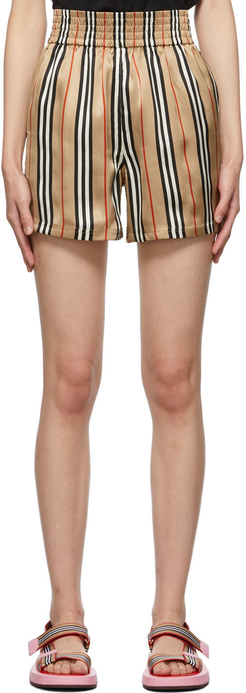 Burberry Beige Silk Icon Stripe Marsett Shorts