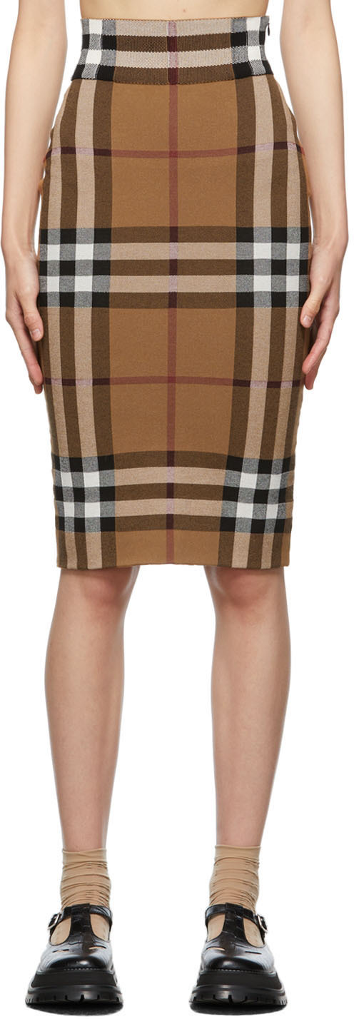 Burberry Brown Jacquard Check Skirt