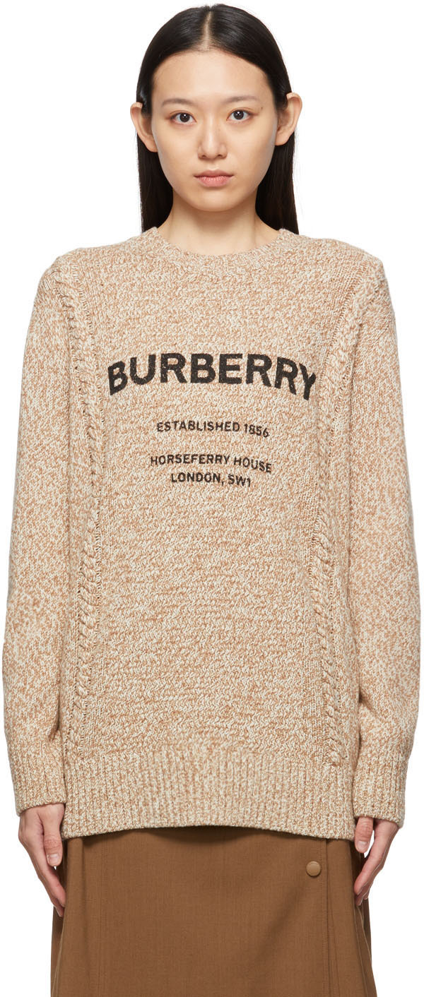 Burberry: Beige & Off-White Wool Knit Mabel Sweater | SSENSE