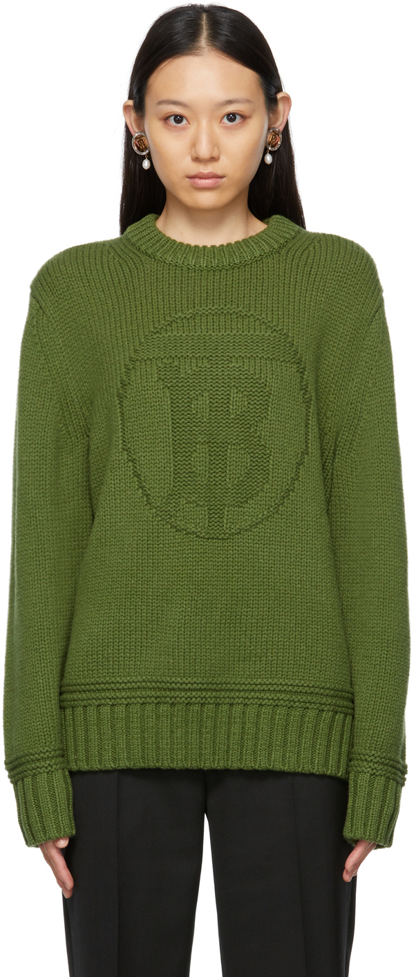 Burberry: Green Wool & Cashmere Monogram Motif Sweater | SSENSE