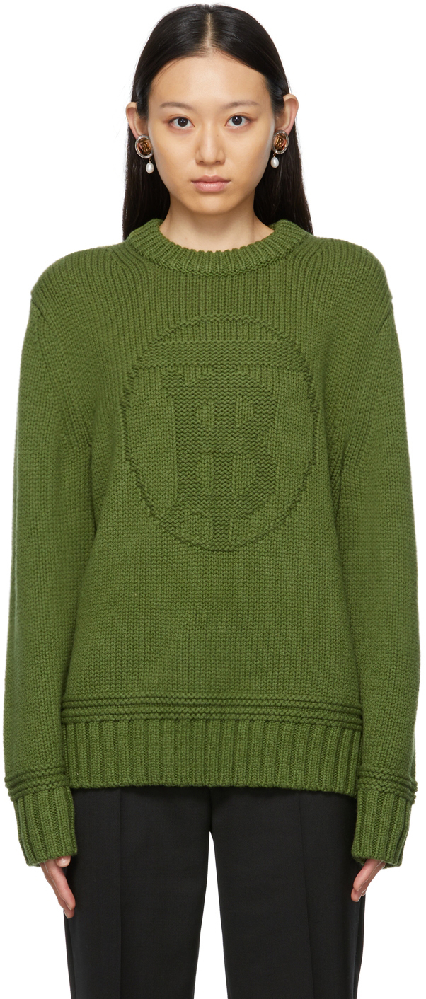 Burberry Green Wool & Cashmere Monogram Motif Sweater