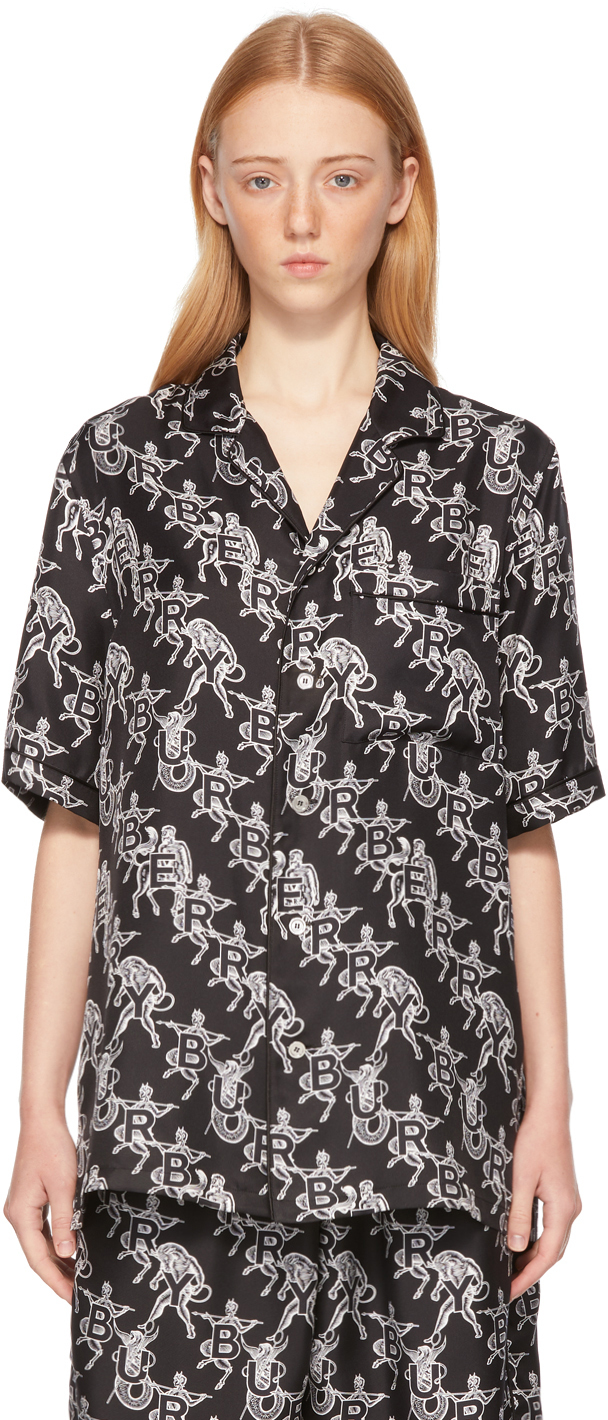 Burberry SSENSE Exclusive Black Mythical Alphabet Silk Logo Short Sleeve Shirt