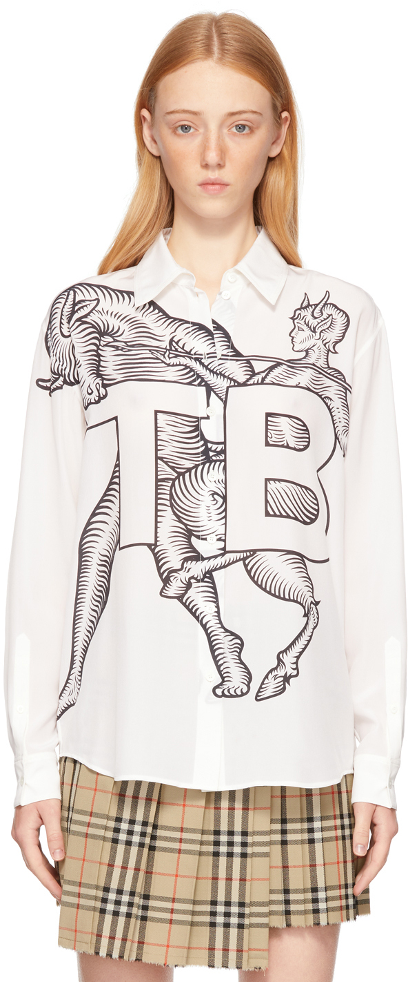 Burberry: White Mythical Alphabet Exploded 'TB' Motif Shirt | SSENSE