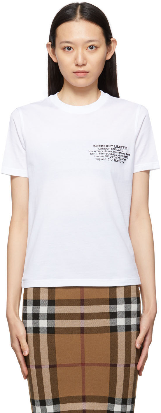 Burberry White Jemma Location Print T-Shirt