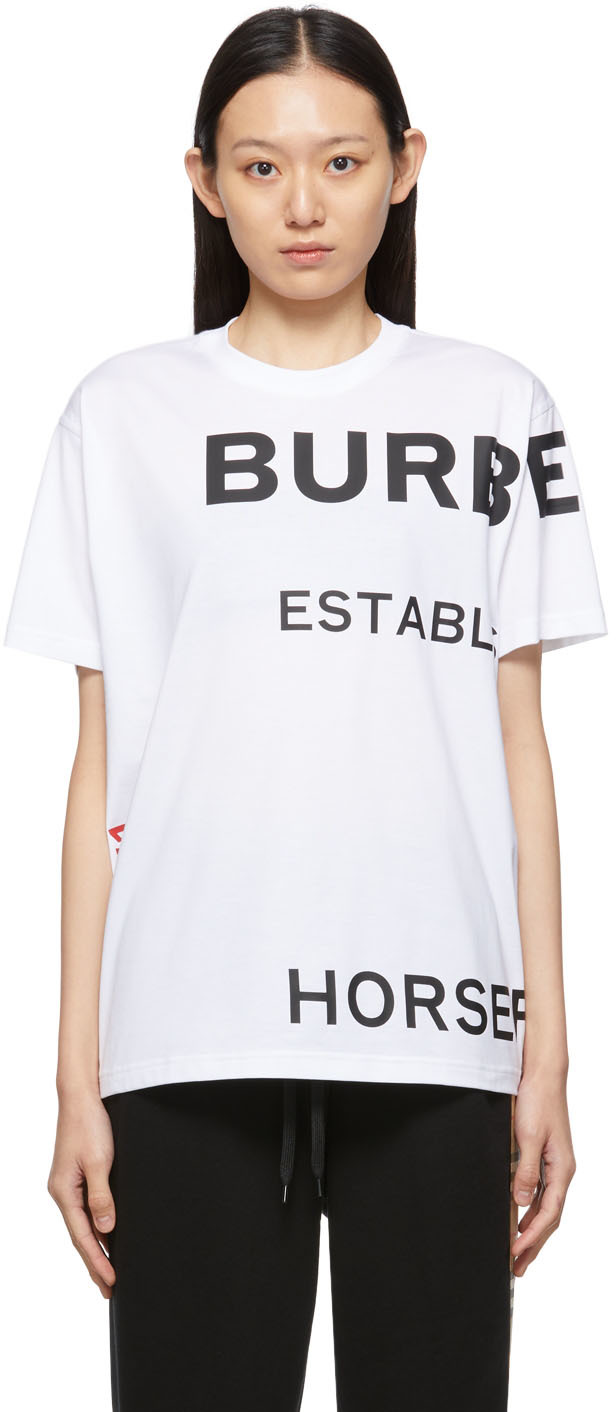 Burberry White 'Horseferry' Print T-Shirt