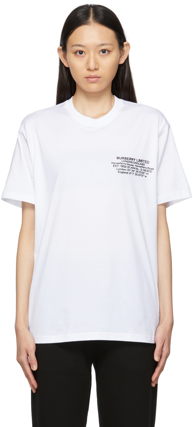 Burberry White Location Print T-Shirt