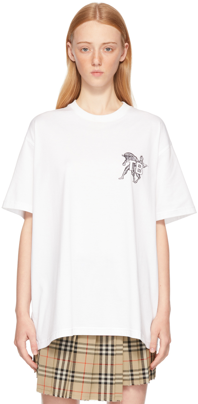 Burberry White Mythical Alphabet Small 'TB' T-Shirt