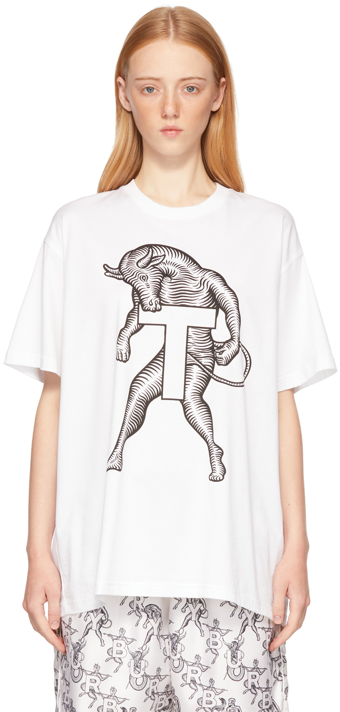 Burberry White Mythical Alphabet Large 'T' T-Shirt
