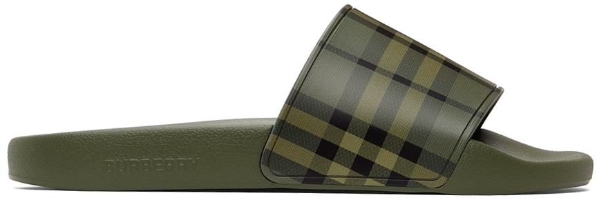 Burberry Green Check Furley Slides | Smart Closet