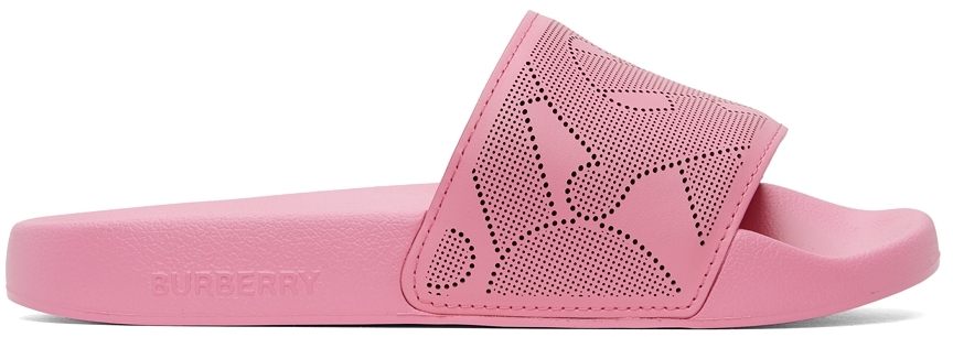 Burberry: Pink Monogram Furley Slides | SSENSE