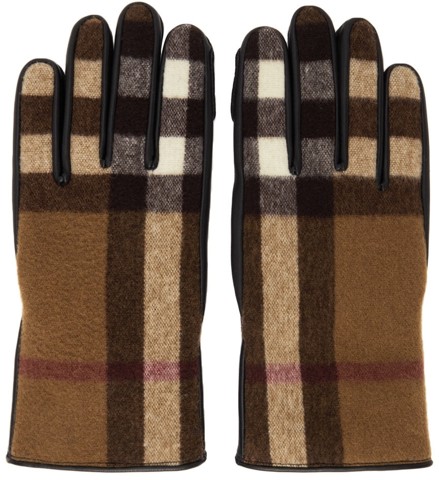 Burberry Tan & Black Lambskin Gabriel Gloves