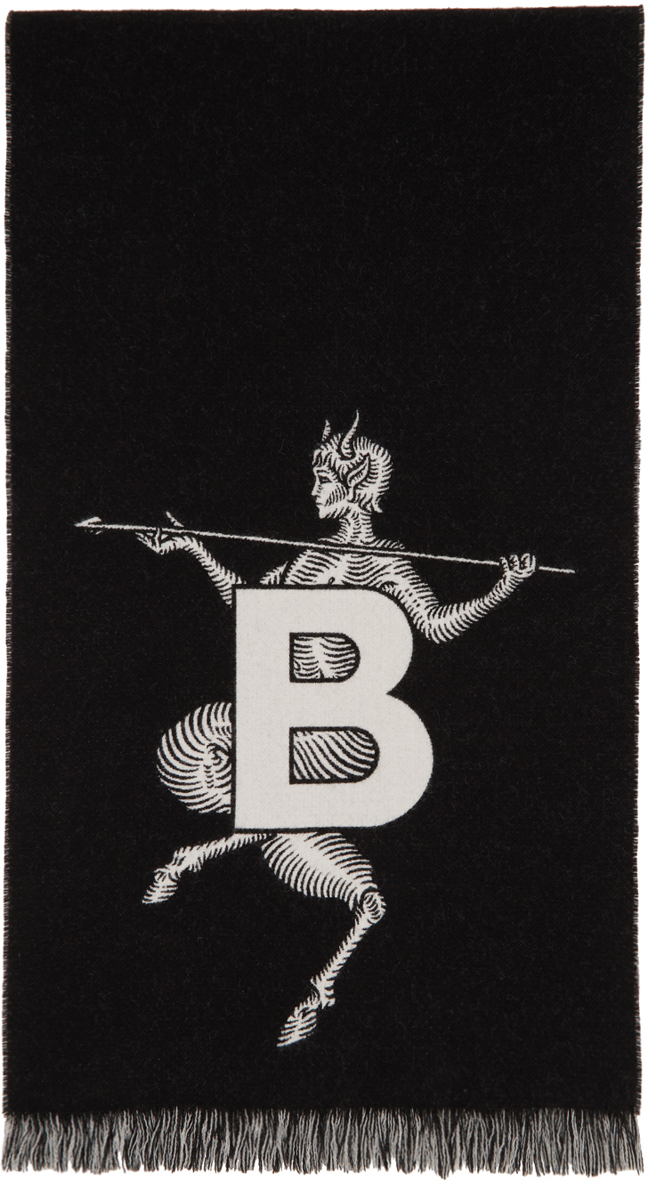 Burberry: Black Mythical Alphabet 'TB' Football Scarf | SSENSE