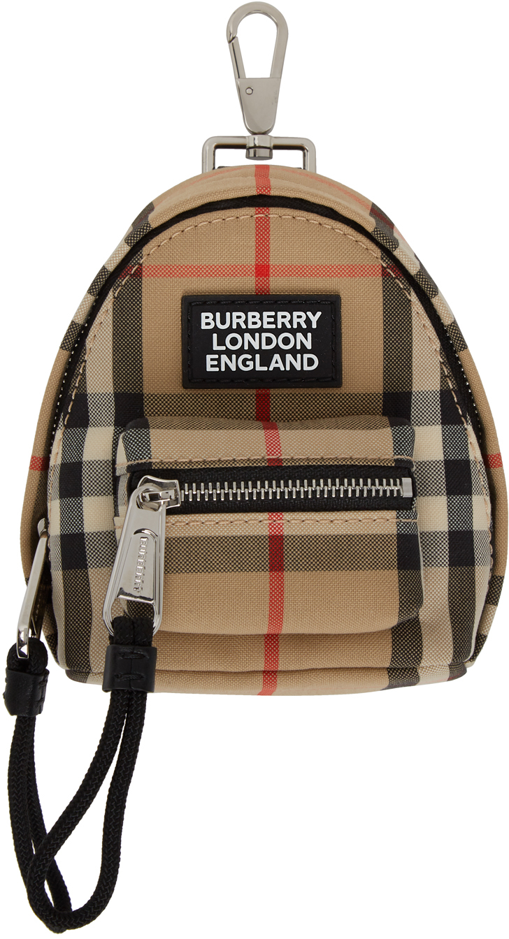 Burberry: Beige Check Backpack Keychain | SSENSE Canada