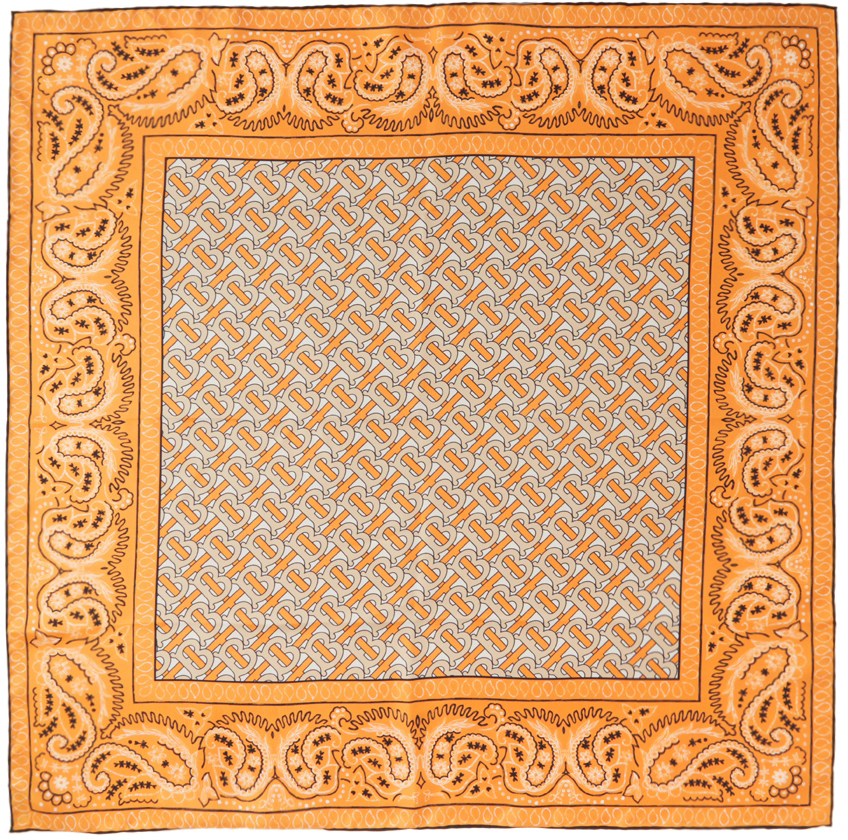 Burberry Orange Silk Paisley Monogram Square Scarf