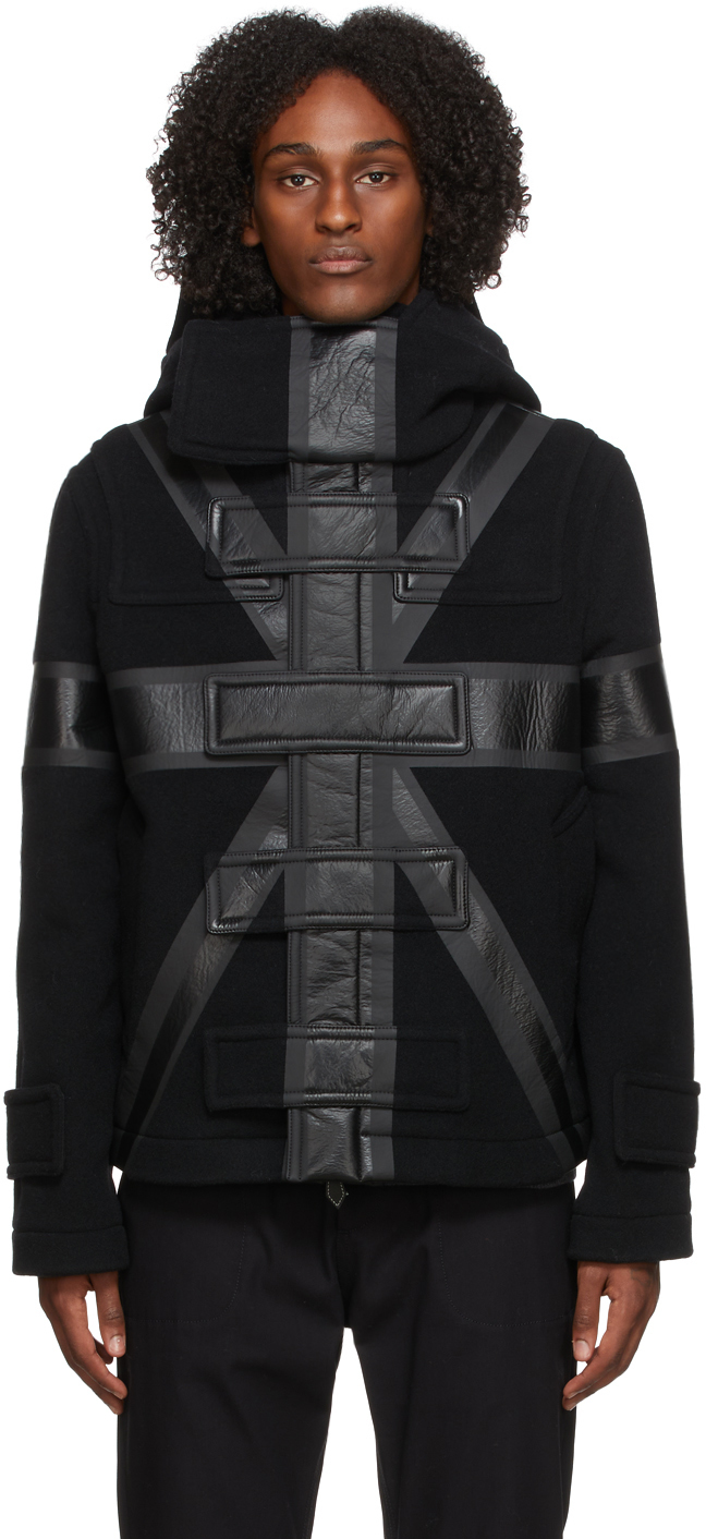 Click to view more detailed imagery on our partner's website Burberry Black Union Jack-print Cropped Duffle Coat