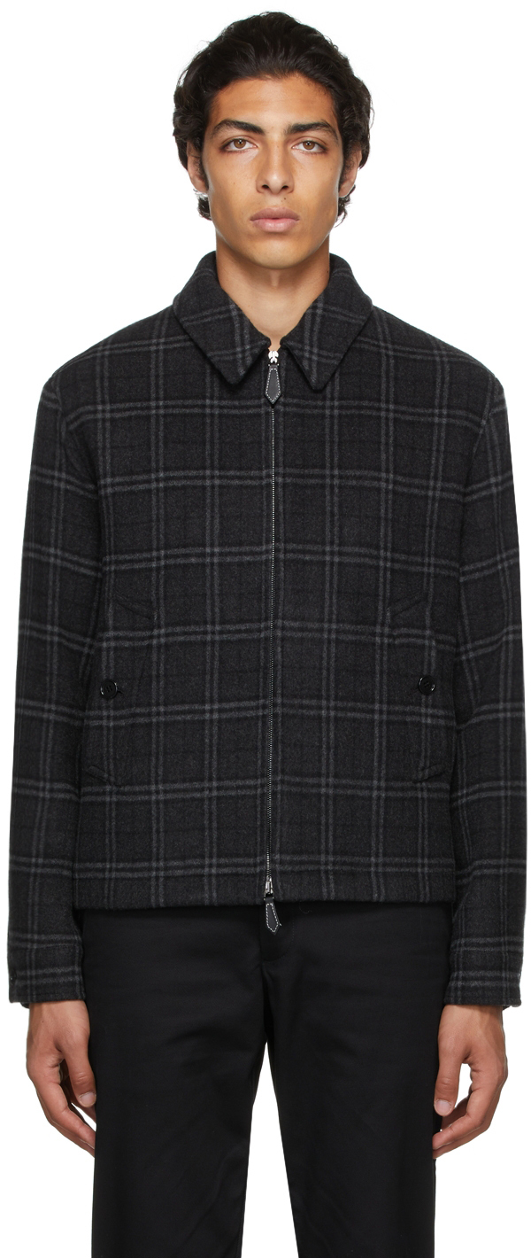 Burberry: Grey Wool Cashmere Check Harrington Jacket | SSENSE