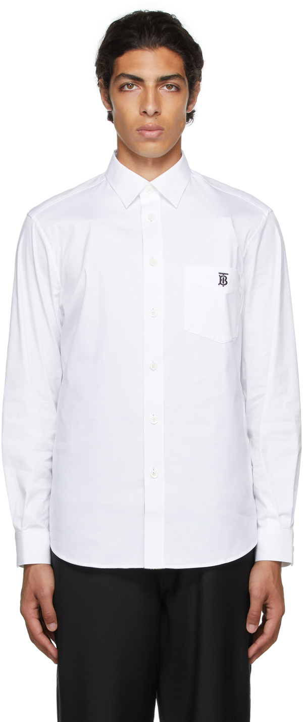 Burberry White Poplin Embroidered Monogram Motif Shirt