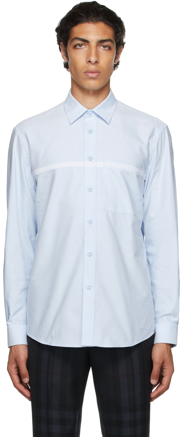 Burberry: Blue Embroidered Logo Oxford Shirt | SSENSE