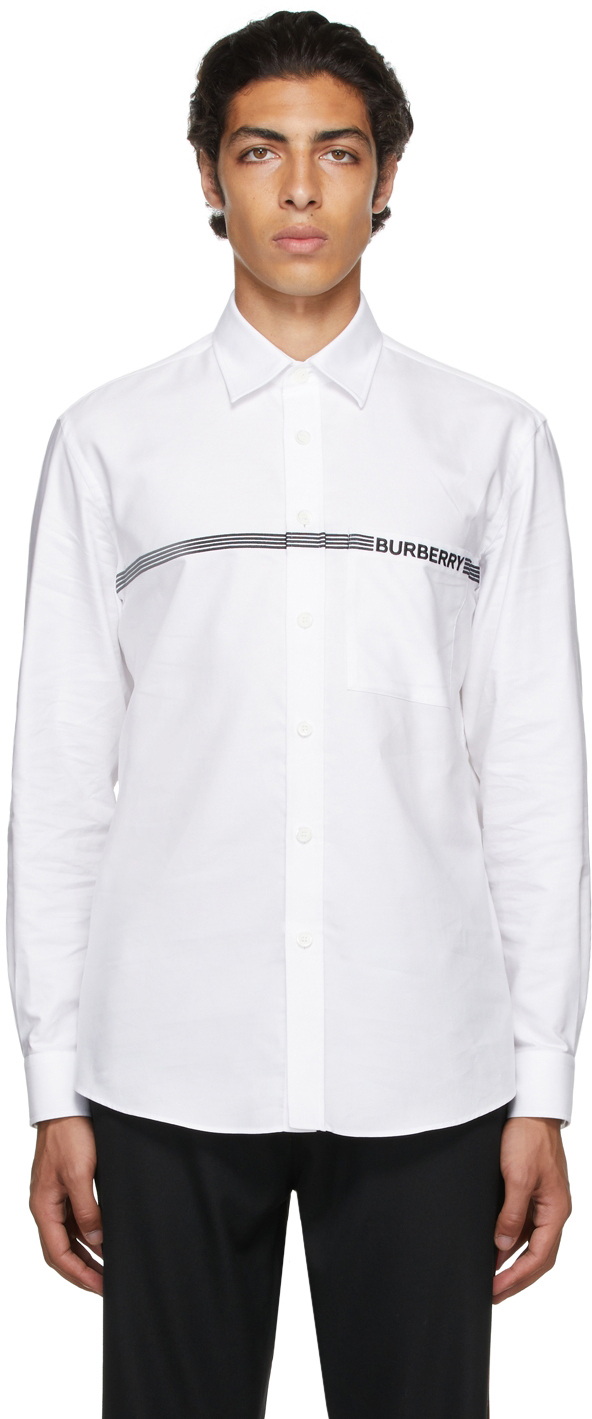 Burberry White Embroidered Logo Oxford Shirt